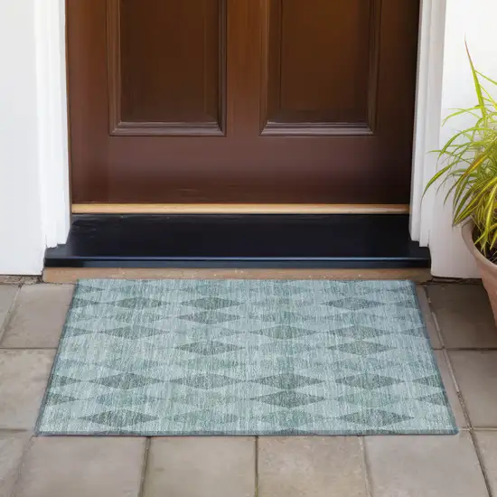 Teal Geometric Washable Non Skid Indoor Outdoor Area Rug Photo 8