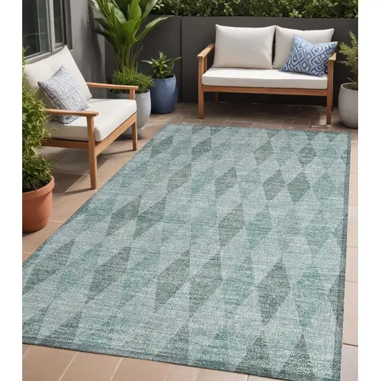 Teal Geometric Washable Non Skid Indoor Outdoor Area Rug Photo 1