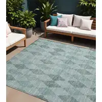 Photo of Teal Geometric Washable Non Skid Indoor Outdoor Area Rug