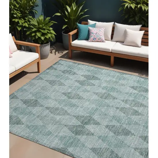 Teal Geometric Washable Non Skid Indoor Outdoor Area Rug Photo 1