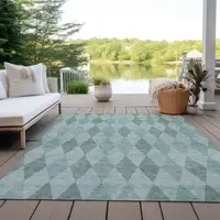 Photo of Teal Geometric Washable Non Skid Indoor Outdoor Area Rug