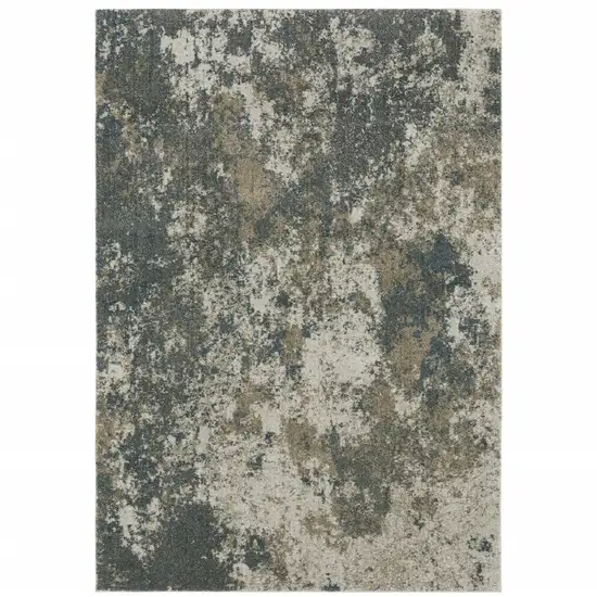 Teal Grey Tan And Beige Abstract Power Loom Stain Resistant Area Rug Photo 1