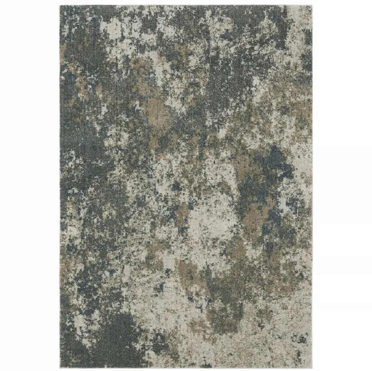 Teal Grey Tan And Beige Abstract Power Loom Stain Resistant Area Rug Photo 1