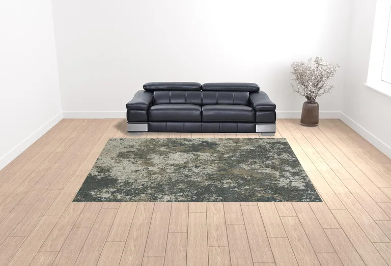 Teal Grey Tan And Beige Abstract Power Loom Stain Resistant Area Rug Photo 2