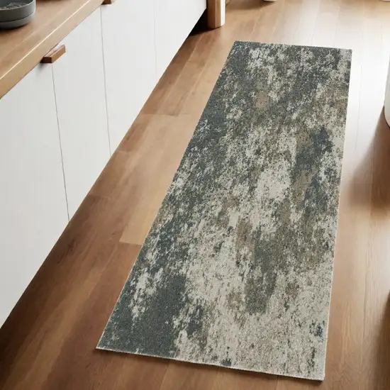 Tan and Gray Abstract Power Loom Runner Rug Photo 1