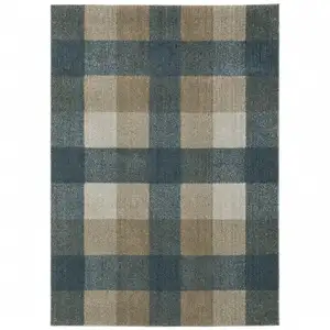 Photo of Teal Grey Tan And Beige Geometric Power Loom Stain Resistant Area Rug