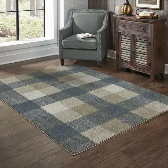 Teal Grey Tan And Beige Geometric Power Loom Stain Resistant Area Rug Photo 9