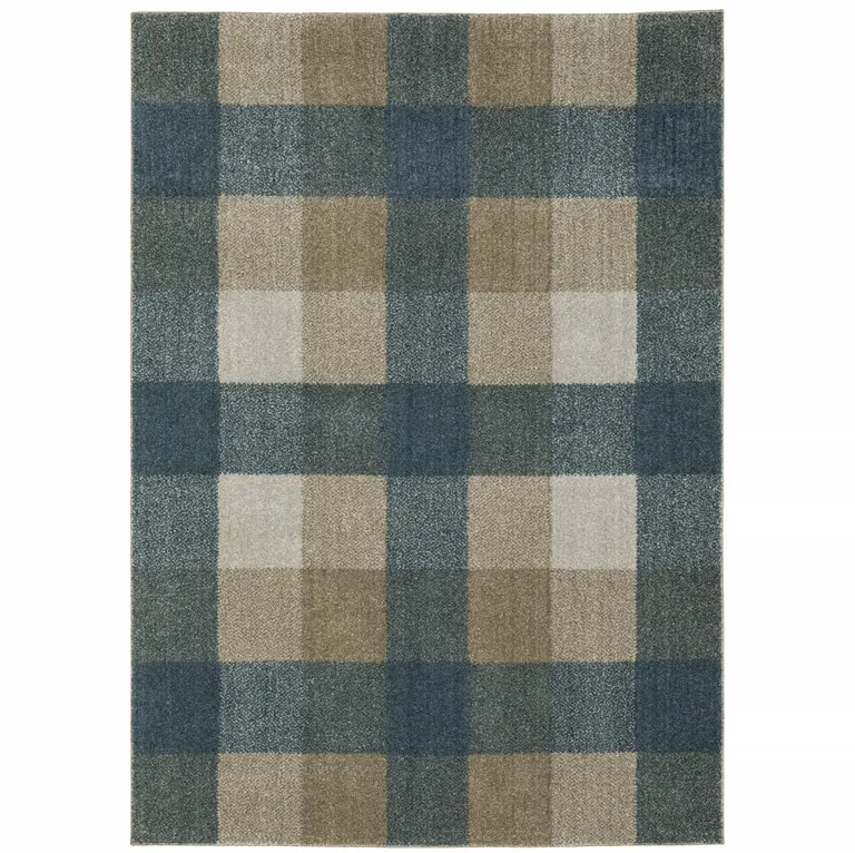 Teal Grey Tan And Beige Geometric Power Loom Stain Resistant Area Rug Photo 1