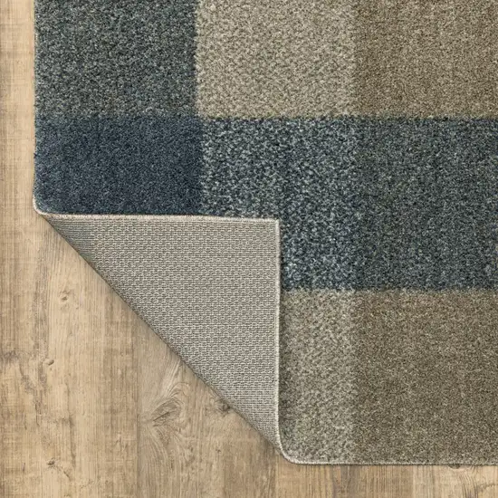 Teal Grey Tan And Beige Geometric Power Loom Stain Resistant Runner Rug Photo 6