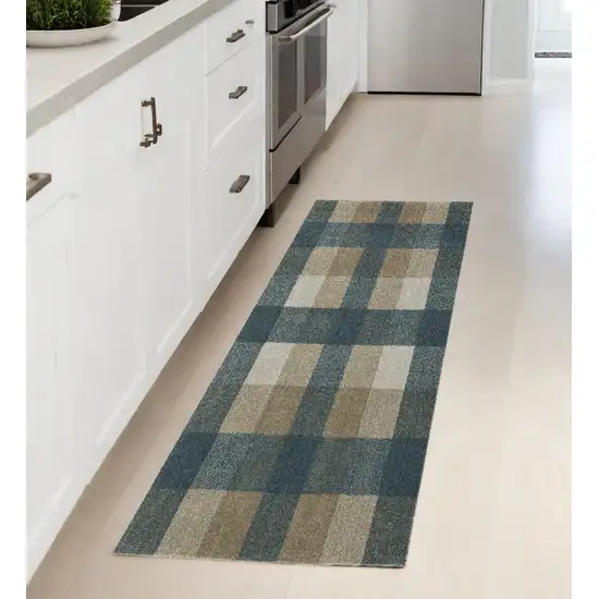 Tan and Gray Geometric Power Loom Runner Rug Photo 1