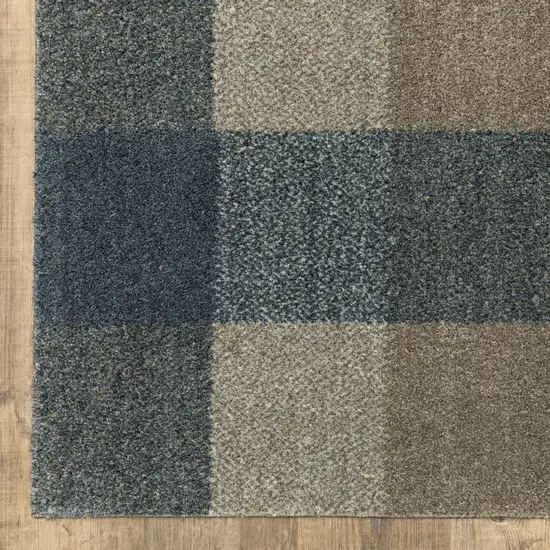 Teal Grey Tan And Beige Geometric Power Loom Stain Resistant Runner Rug Photo 7