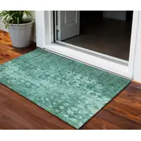 Photo of Teal Ikat Washable Non Skid Indoor Outdoor Area Rug