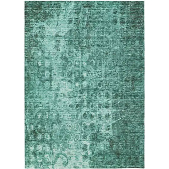 Teal Ikat Washable Non Skid Indoor Outdoor Area Rug Photo 2