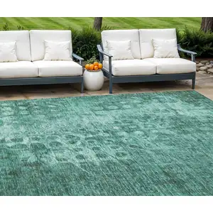 Photo of Teal Ikat Washable Non Skid Indoor Outdoor Area Rug