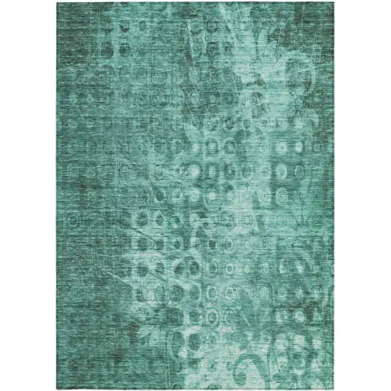 Teal Ikat Washable Non Skid Indoor Outdoor Area Rug Photo 5