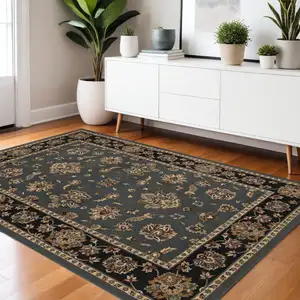 Photo of Teal Ivory And Black Floral Area Rug