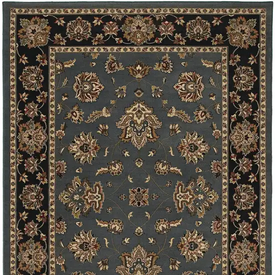 Teal Ivory And Black Floral Area Rug Photo 5