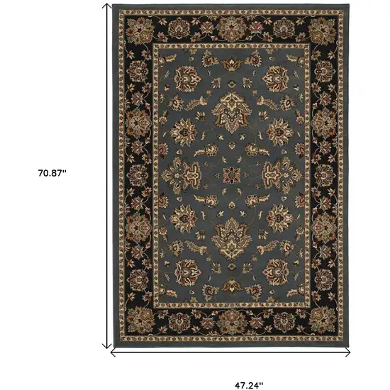 Teal Ivory And Black Floral Area Rug Photo 3