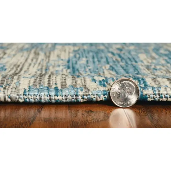 Teal Machine Woven Abstract Strokes Indoor Outdoor Area Rug Photo 5