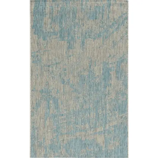 Teal Machine Woven Abstract Strokes Indoor Outdoor Area Rug Photo 1