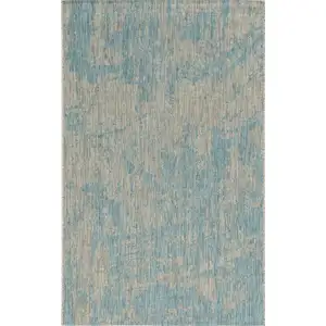 Photo of Teal Machine Woven Abstract Strokes Indoor Outdoor Area Rug