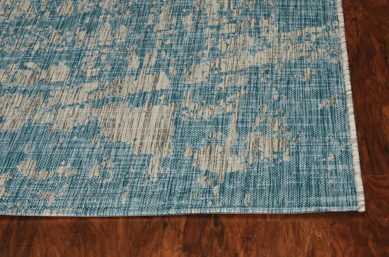 Teal Machine Woven Abstract Strokes Indoor Outdoor Area Rug Photo 3