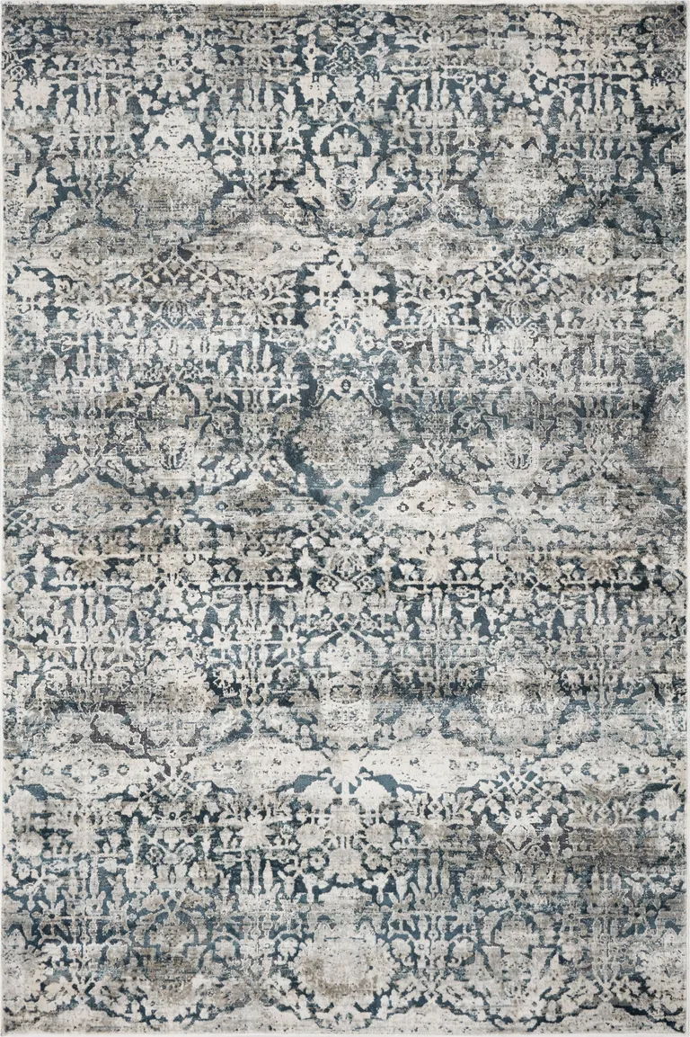 Teal Machine Woven Distressed Floral Traditional Indoor Area Rug Photo 1