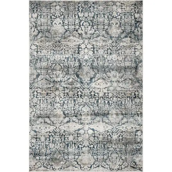 Teal Machine Woven Distressed Floral Traditional Indoor Area Rug Photo 1