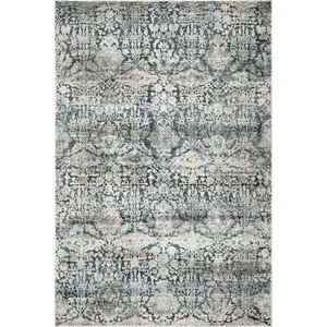 Photo of Teal Machine Woven Distressed Floral Traditional Indoor Area Rug