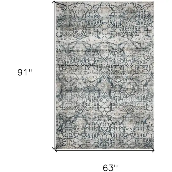 Teal Machine Woven Distressed Floral Traditional Indoor Area Rug Photo 3