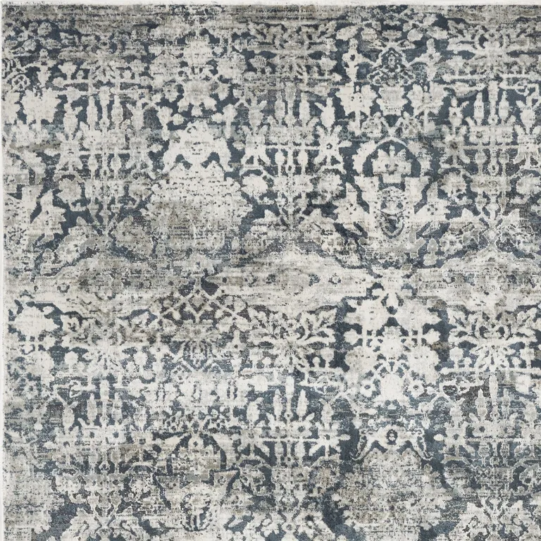 Teal Machine Woven Distressed Floral Traditional Indoor Area Rug Photo 2