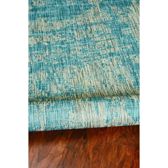 Teal Machine Woven UV Treated Abstract Brushstroke Indoor Outdoor Area Rug Photo 2