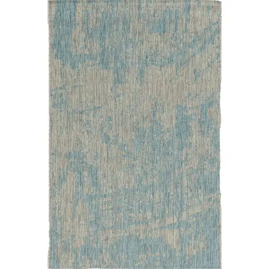 3'X5' Teal Machine Woven Uv Treated Abstract Brushstroke Indoor Outdoor Area Rug Photo 4