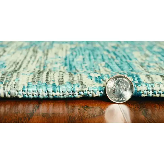 Teal Machine Woven UV Treated Abstract Brushstroke Indoor Outdoor Area Rug Photo 4