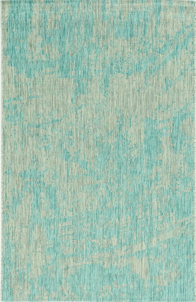 Teal Machine Woven UV Treated Abstract Brushstroke Indoor Outdoor Area Rug Photo 1