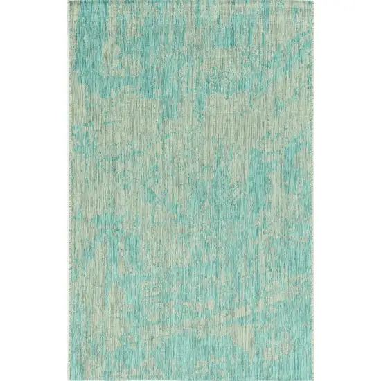 Teal Machine Woven UV Treated Abstract Brushstroke Indoor Outdoor Area Rug Photo 1