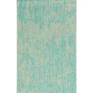 Photo of Teal Machine Woven UV Treated Abstract Brushstroke Indoor Outdoor Area Rug