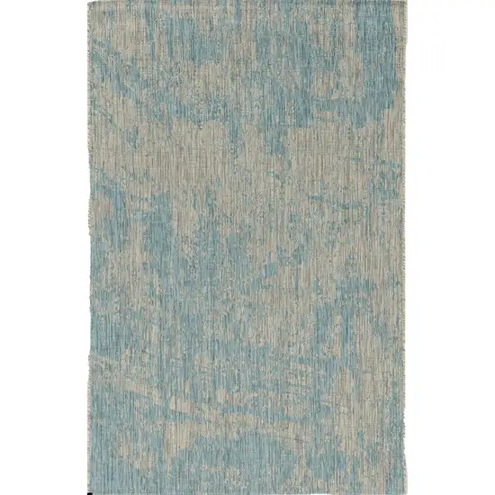 3'X5' Teal Machine Woven Uv Treated Abstract Brushstroke Indoor Outdoor Area Rug Photo 2