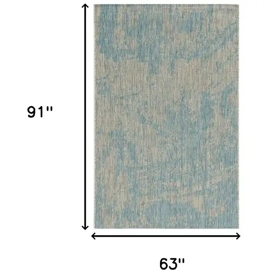 5'X7' Teal Machine Woven Uv Treated Abstract Brushstrokes Indoor Outdoor Area Rug Photo 3