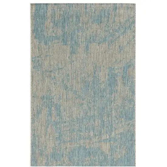 5' X 7' Teal Machine Woven Uv Treated Abstract Brushstrokes Indoor Outdoor Area Rug Photo 2