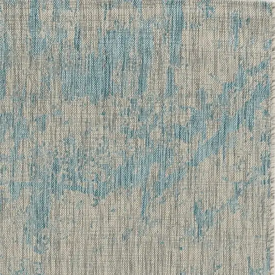 Teal Machine Woven UV Treated Abstract Brushstrokes Indoor Outdoor Area Rug Photo 3