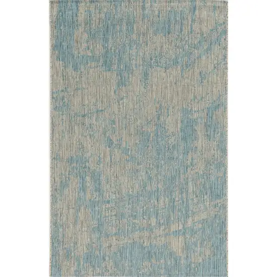 5'X7' Teal Machine Woven Uv Treated Abstract Brushstrokes Indoor Outdoor Area Rug Photo 2