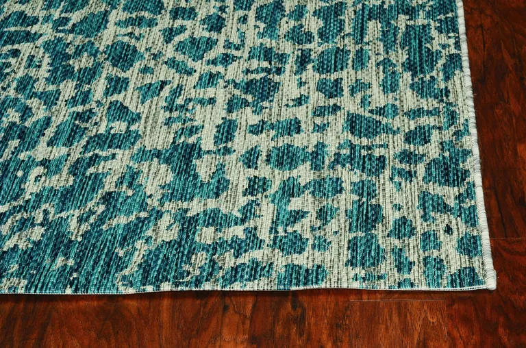 Teal Machine Woven UV Treated Animal Print Indoor Outdoor Accent Rug Photo 1