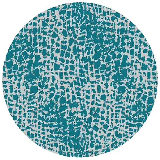 8' Teal Machine Woven Uv Treated Animal Print Indoor Outdoor Round Area Rug Photo 2