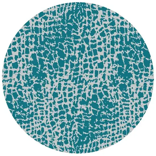 8' Teal Machine Woven Uv Treated Animal Print Indoor Outdoor Round Area Rug Photo 3