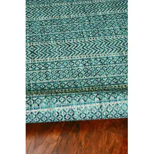 Photo of Teal Machine Woven UV Treated Tribal Indoor Outdoor Area Rug