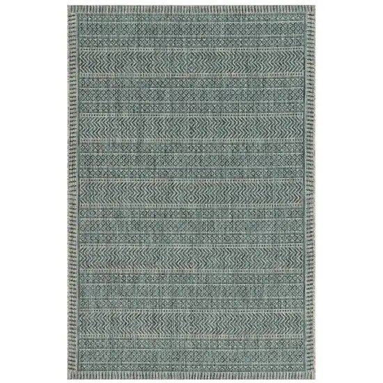 5' X 7' Teal Machine Woven Uv Treated Tribal Indoor Outdoor Area Rug Photo 2