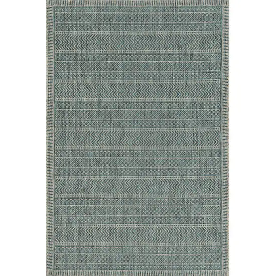 5'X7' Teal Machine Woven Uv Treated Tribal Indoor Outdoor Area Rug Photo 2