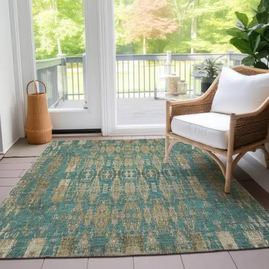 Teal Moroccan Washable Non Skid Indoor Outdoor Area Rug Photo 9