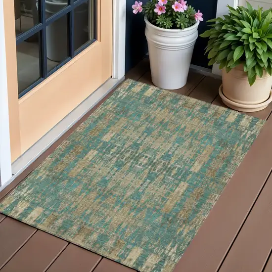 Teal Moroccan Washable Non Skid Indoor Outdoor Area Rug Photo 1